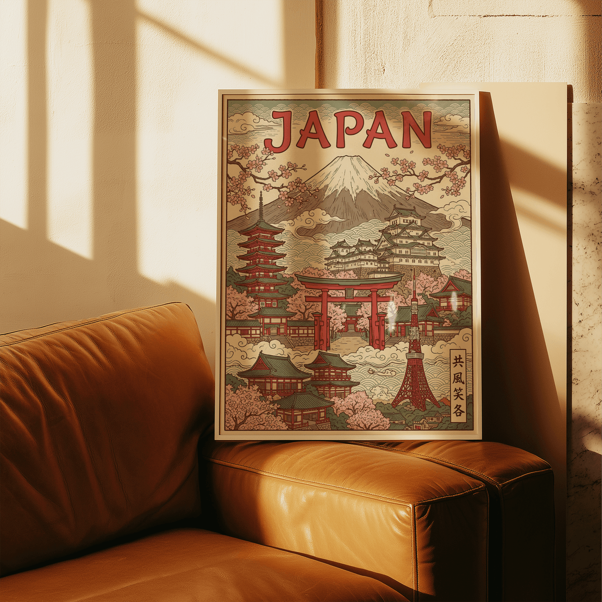 Scenic Japan Art Print in Beige tones for hallway wall art