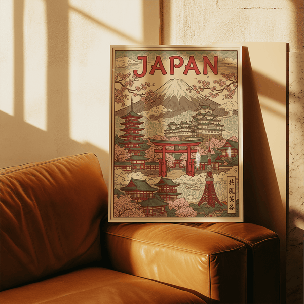 Scenic Japan Art Print in Beige tones for hallway wall art