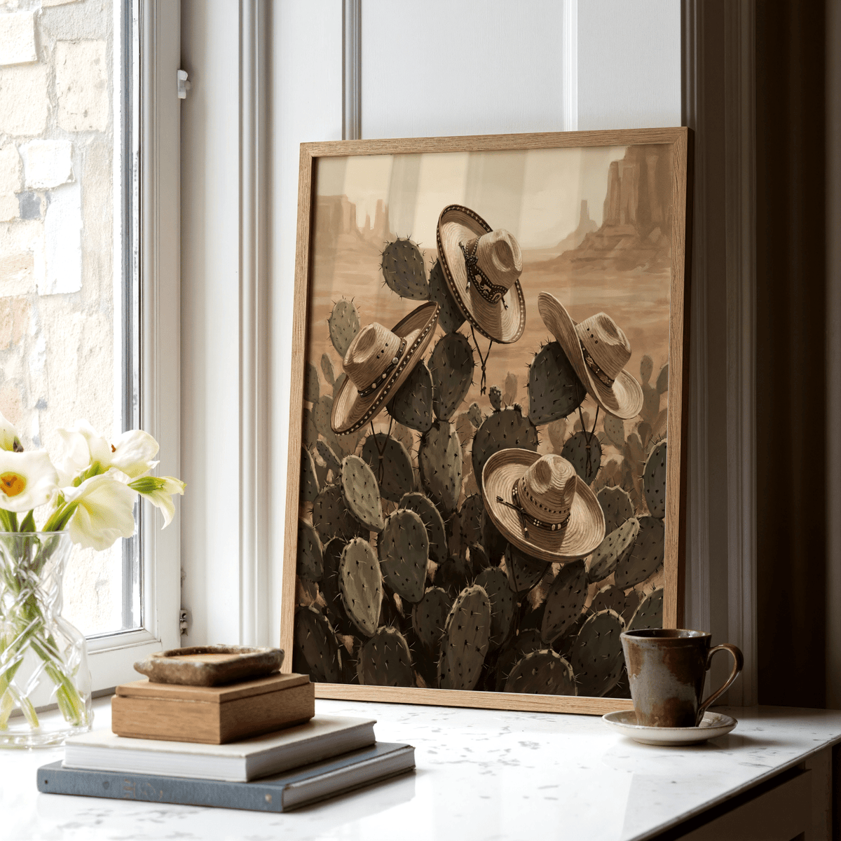Southwestern Art Prints for bedroom using brown and green, poster design