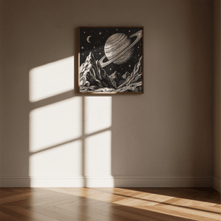 Mountain Space Poster, celestial Black and White print for home decor