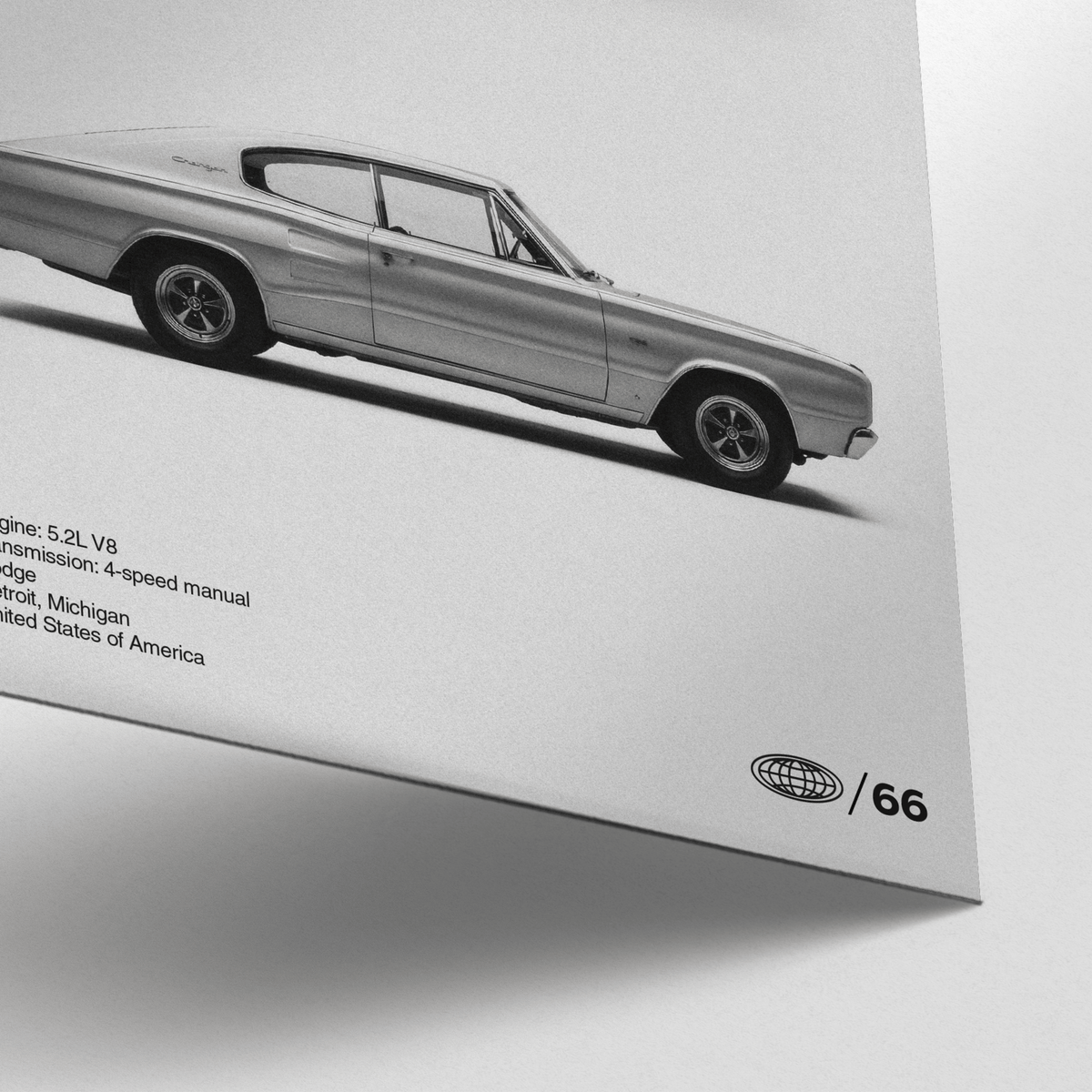 White and gray Dodge Charger Art Print designed for modern living rooms