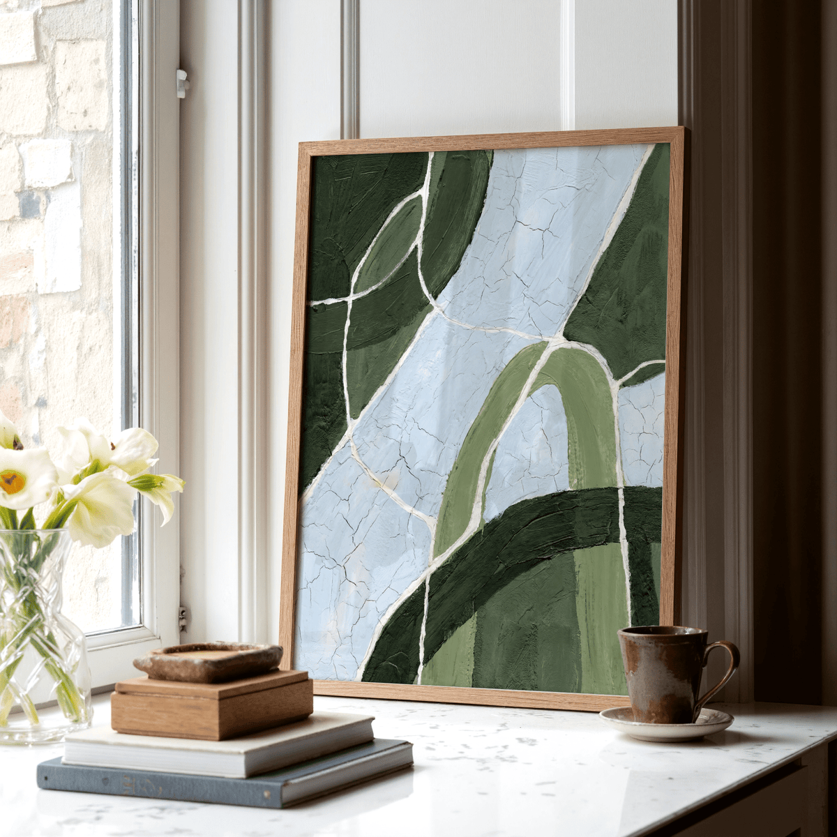 Green and Blue Art wall art in soothing greens and blues for bedroom