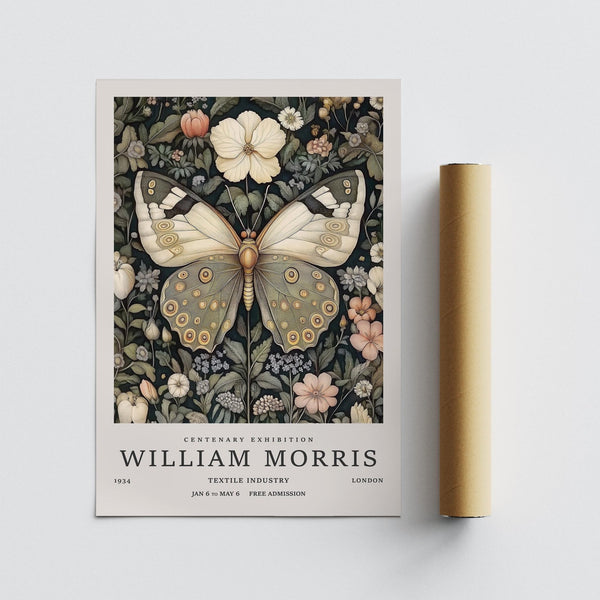 Antique-style butterfly posters with detailed wings and wildflowers.