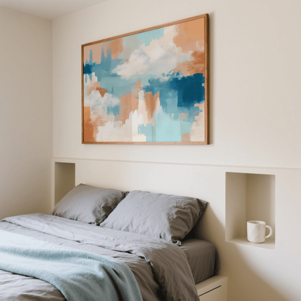 Modern wall art Abstract Cloud Print in Gold, Orange, and White for office