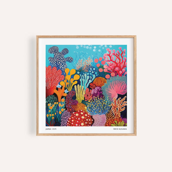 Under sea poster with bright pink and orange coral patterns for living room wall

