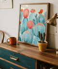 Blue and Pink Colorful Cactus Print wall art for bedroom décor