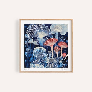 Abstract Japanese poster in rich blue tones for bedroom wall decor