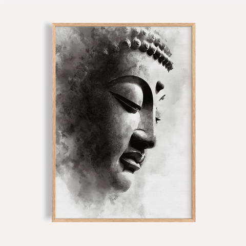 Black and White Buddha Print for living room, black, white wall art