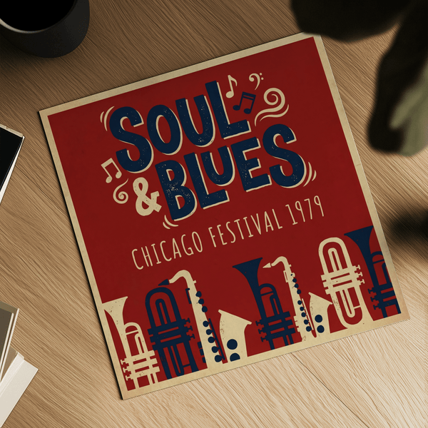 Soul Blues Festival Art wall art in Red, Blue, Beige for office decor