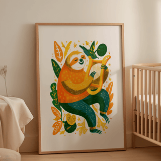 Sloth Art Print orange and green tones for playful kids' room art print
