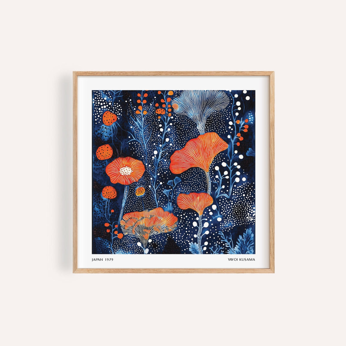 Bold abstract flower art with orange botanicals for modern living room