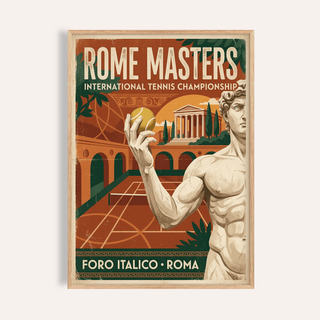 Vintage Rome Tennis Championship Poster print with tennis player, court lines, and classical columns