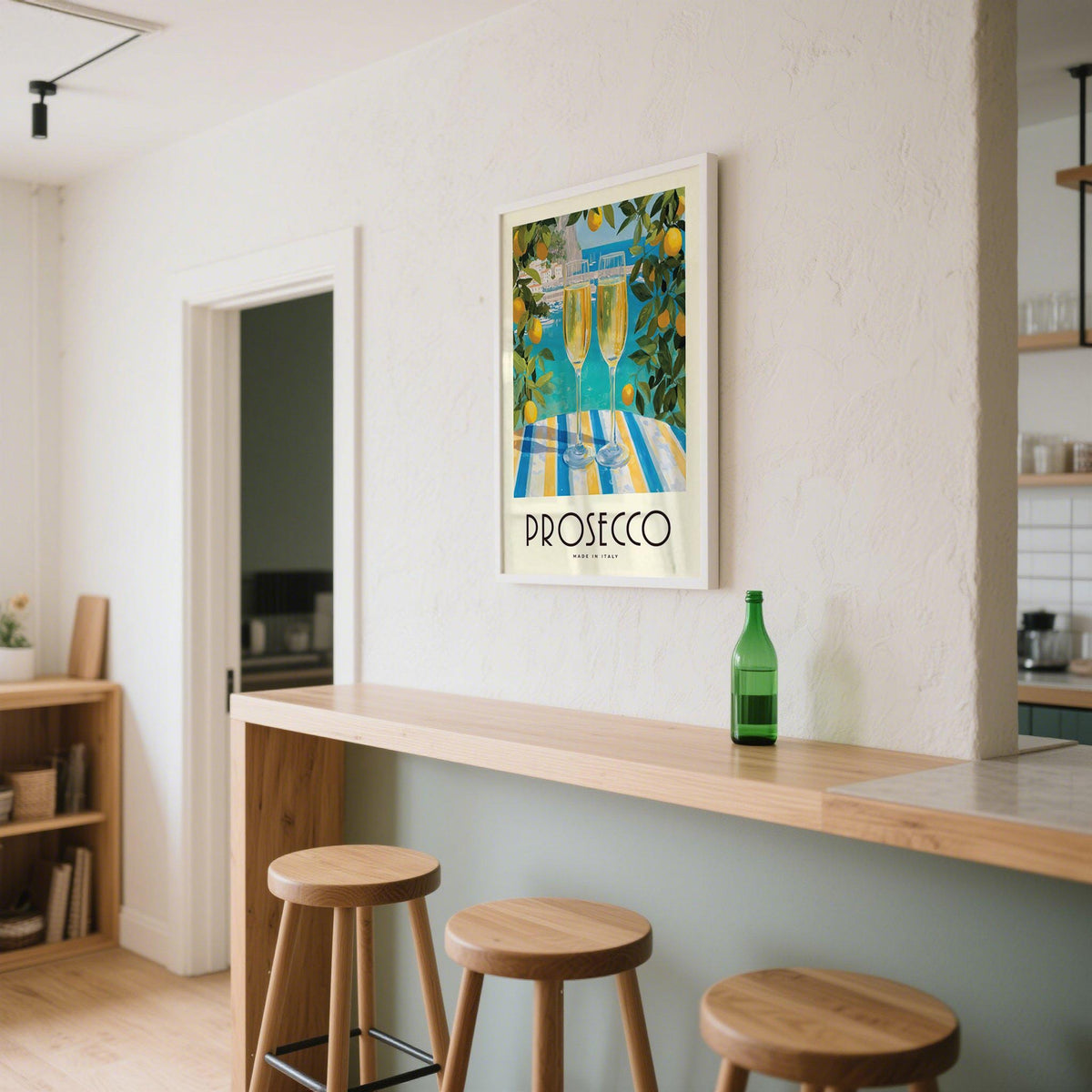 Retro Italian kitchen print with lemons and sparkling wine