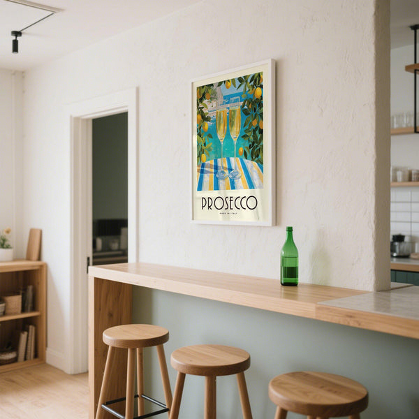 Retro Italian kitchen print with lemons and sparkling wine