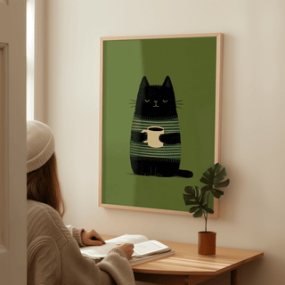 Grumpy Cat Wall Art featuring green and black, hallway poster