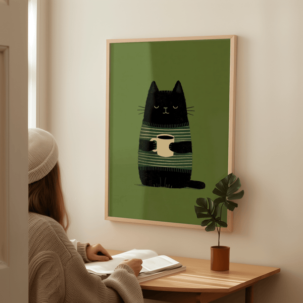 Grumpy Cat Wall Art featuring green and black, hallway poster