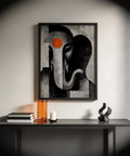Centered Abstract Ganesh Wall Art wall art featuring graphic Ganesh silhouette, trunk curl, and blocky background shapes