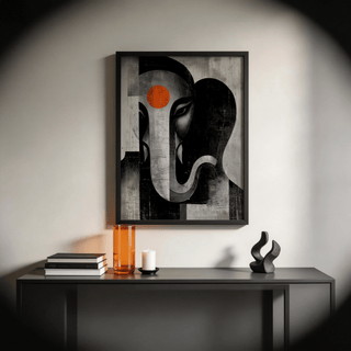 Centered Abstract Ganesh Wall Art wall art featuring graphic Ganesh silhouette, trunk curl, and blocky background shapes