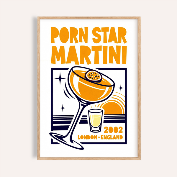 Porn Star Martini Print with Orange and Blue for kitchen wall art