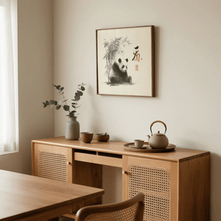 Gray and White Panda Art Print for living room wall decor