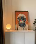 Astronaut Poster art print featuring orange, blue, and beige for kids’ room