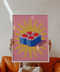 Sushi Poster featuring Blue, Yellow, Pink for contemporary wall art