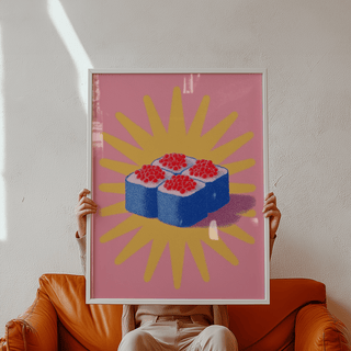 Sushi Poster featuring Blue, Yellow, Pink for contemporary wall art