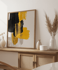 Abstract Poster Art print in yellow, black designed for creative studios