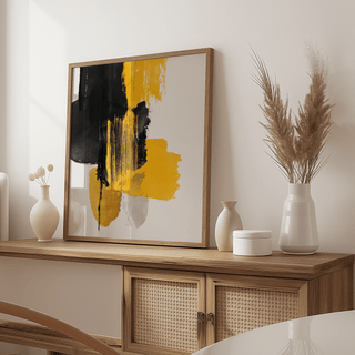 Abstract Poster Art print in yellow, black designed for creative studios