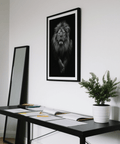 Gallery-style Black Lion Art Print featuring front paw in the foreground