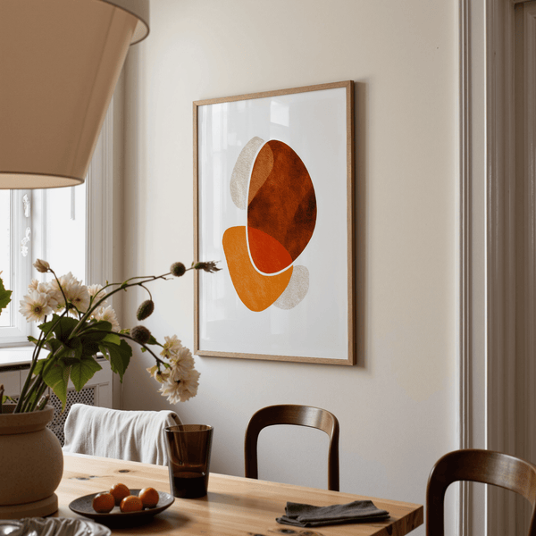 Graphic abstract poster with curved blocks and thin white dividing arc