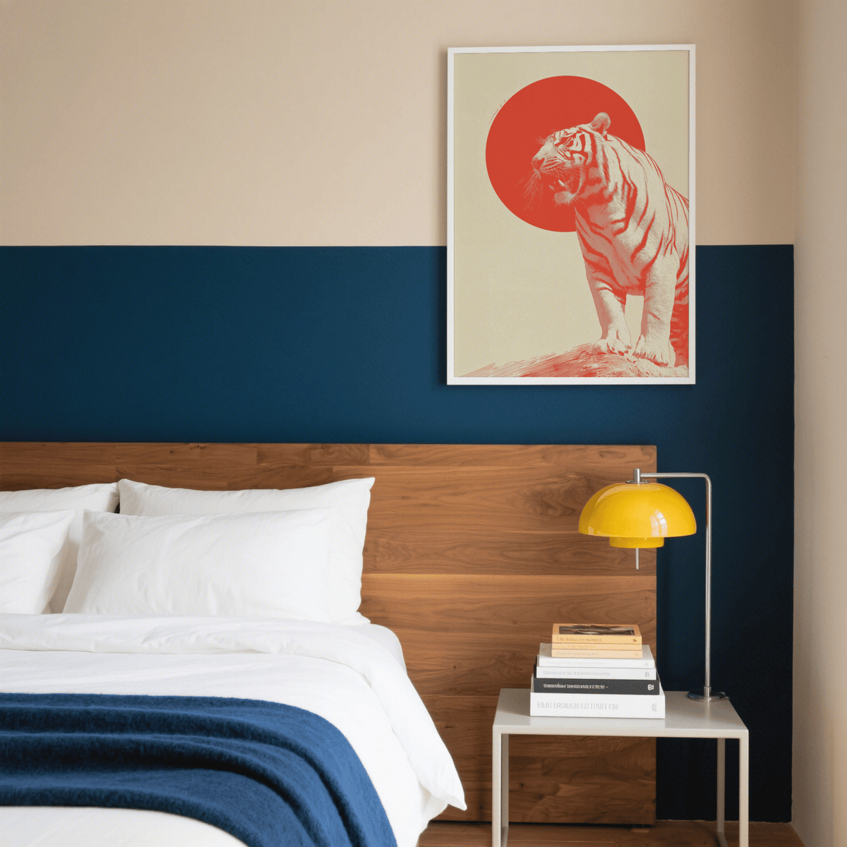 Bold Tiger Wall Art using red and beige for home office wall art