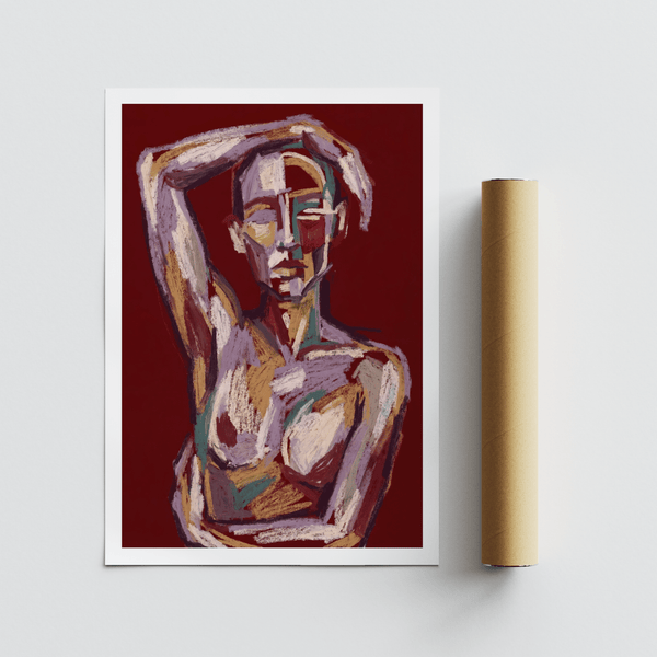 Contemporary Figure Art print with abstract painted figure and lifted arm