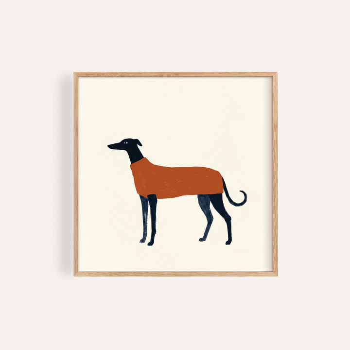 Greyhound Art Print side profile dog with orange coat block