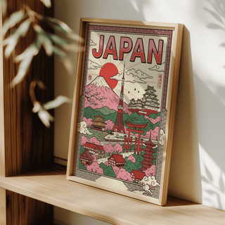 Japan Wall Art with traditional motifs in Green for zen-inspired living room
