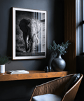 Central composition elephant art print with wide negative space