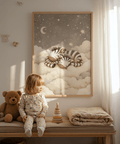 Zebra Nursery Art, beige tones and white clouds, soothing nursery decor
