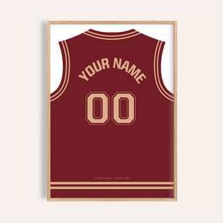 Featuring Cleveland Cavaliers Basketball Jersey Poster with jersey back, arched name text, and 00 number print