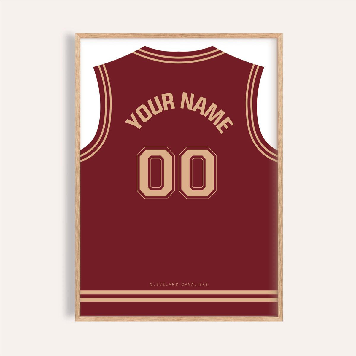 Featuring Cleveland Cavaliers Basketball Jersey Poster with jersey back, arched name text, and 00 number print