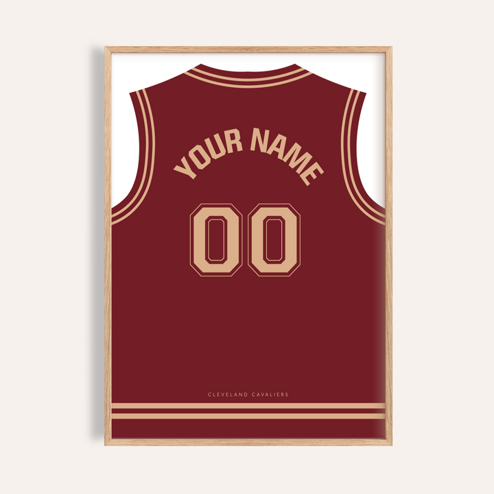 Featuring Cleveland Cavaliers Basketball Jersey Poster with jersey back, arched name text, and 00 number print