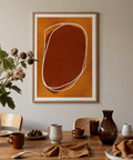 Modern abstract poster displaying layered earth tone bands and subtle border