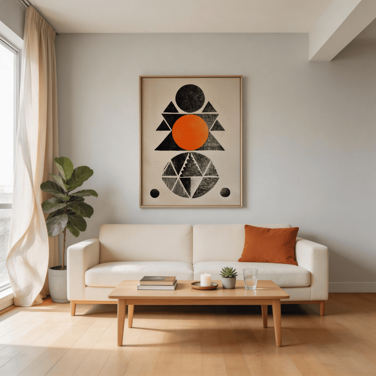 Mid-century style abstract print with speckled background