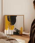 Dynamic Abstract Black and Yellow Art feature in yellow and black for lounge