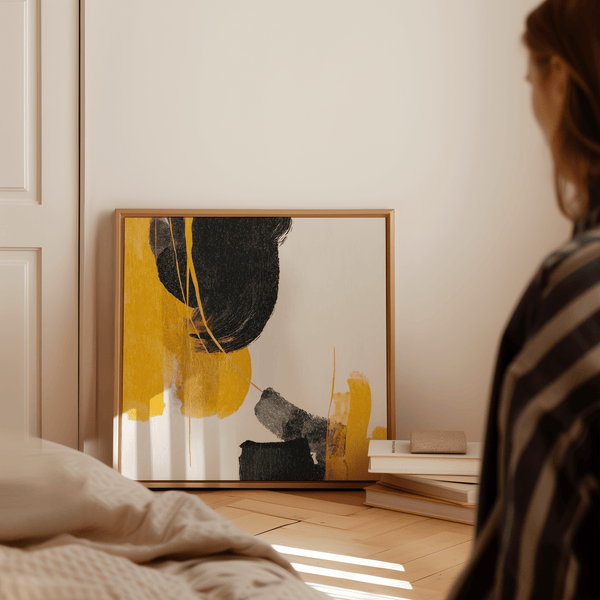 Dynamic Abstract Black and Yellow Art feature in yellow and black for lounge