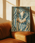 Dog Reading Print featuring main colors Blue and Beige for hallway decor