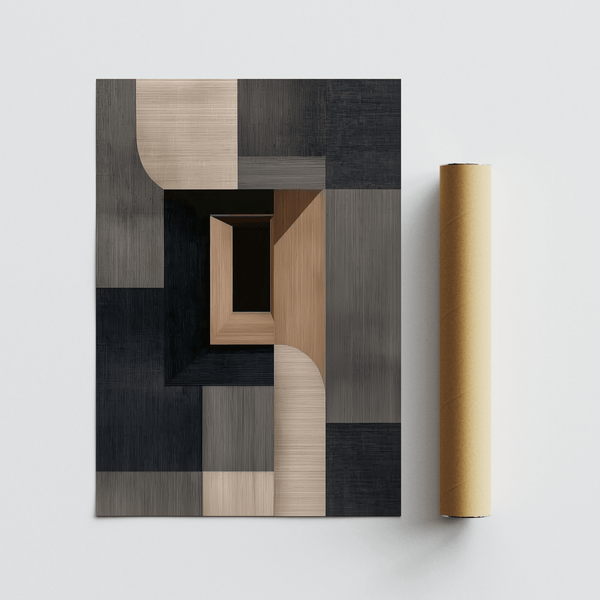 Abstract Wabi Sabi Print featuring geometric forms, Beige tones for bedroom wall art