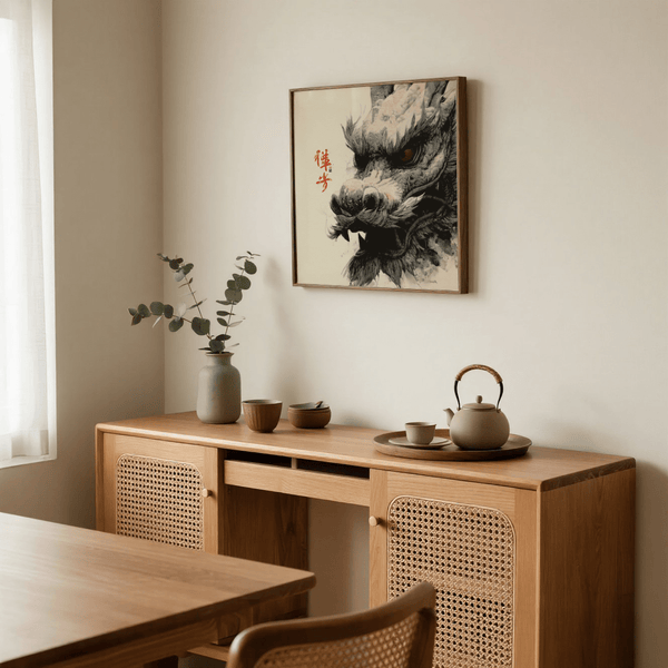 Dragon Head Print black and white poster, suitable for study decor