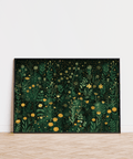 Wildflower Wall Art poster displayed above minimalist desk