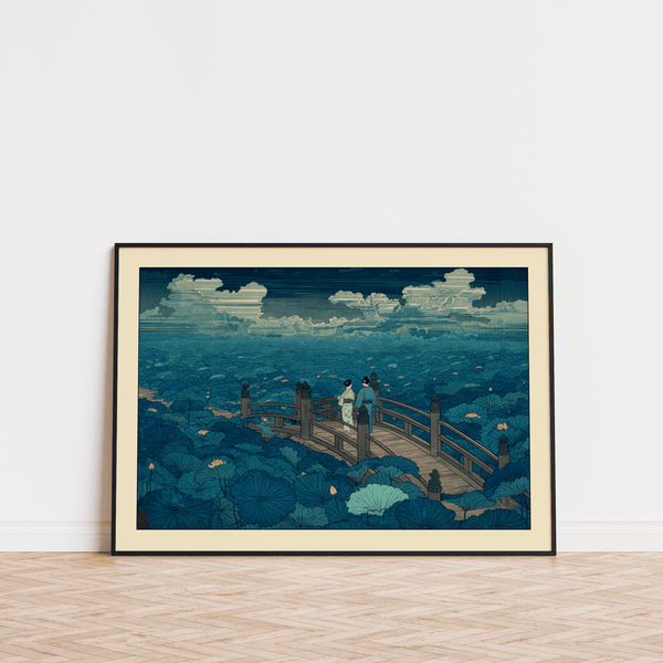 Traditional Japanese bridge scene wall art for calm interior decor