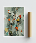 Painterly cycling scene poster with angular ground shapes and bike silhouettes